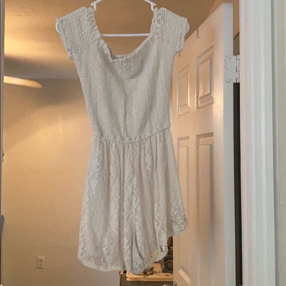 White lace off the shoulder romper